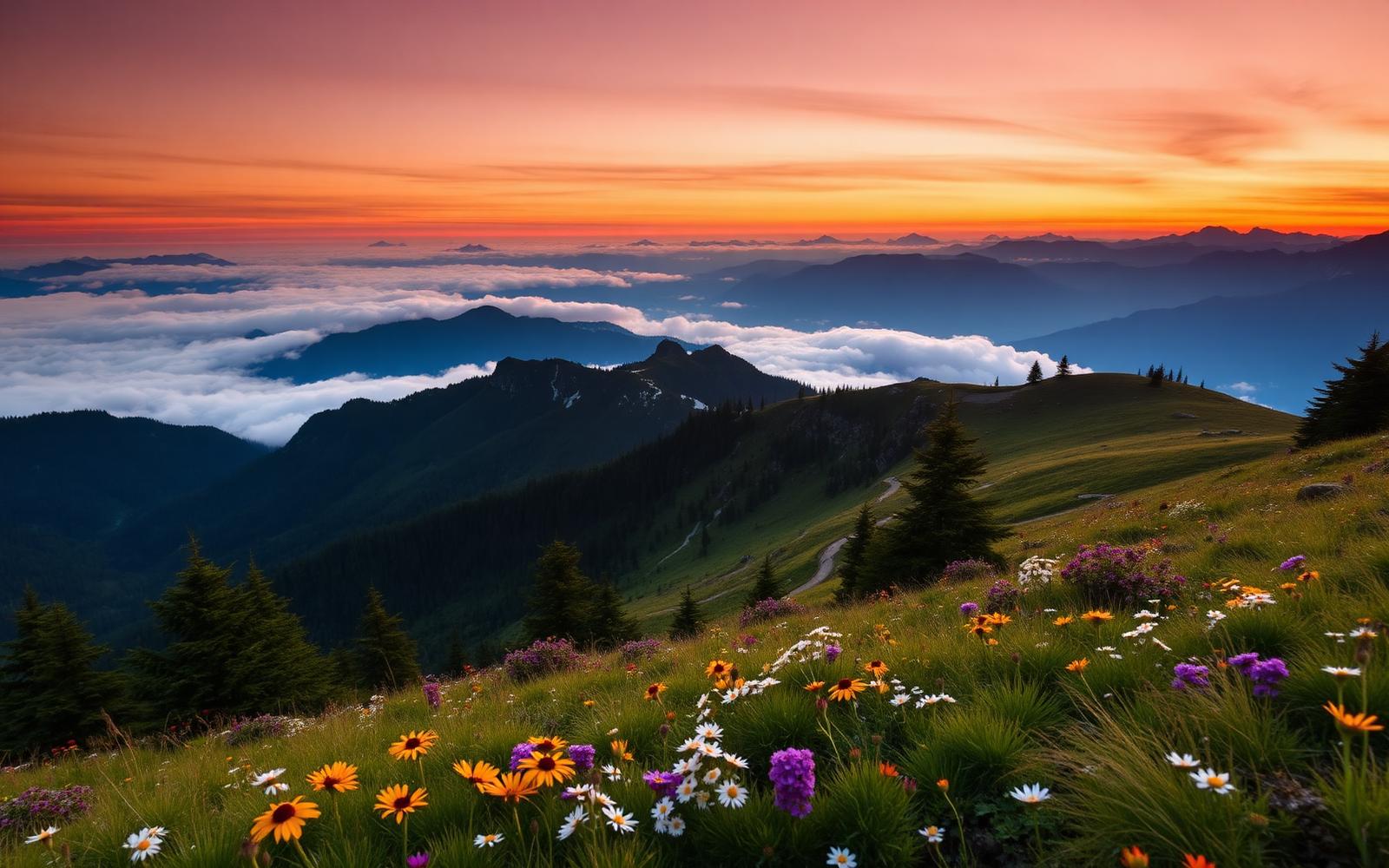Sunrise over Hurricane Ridge above the clouds
