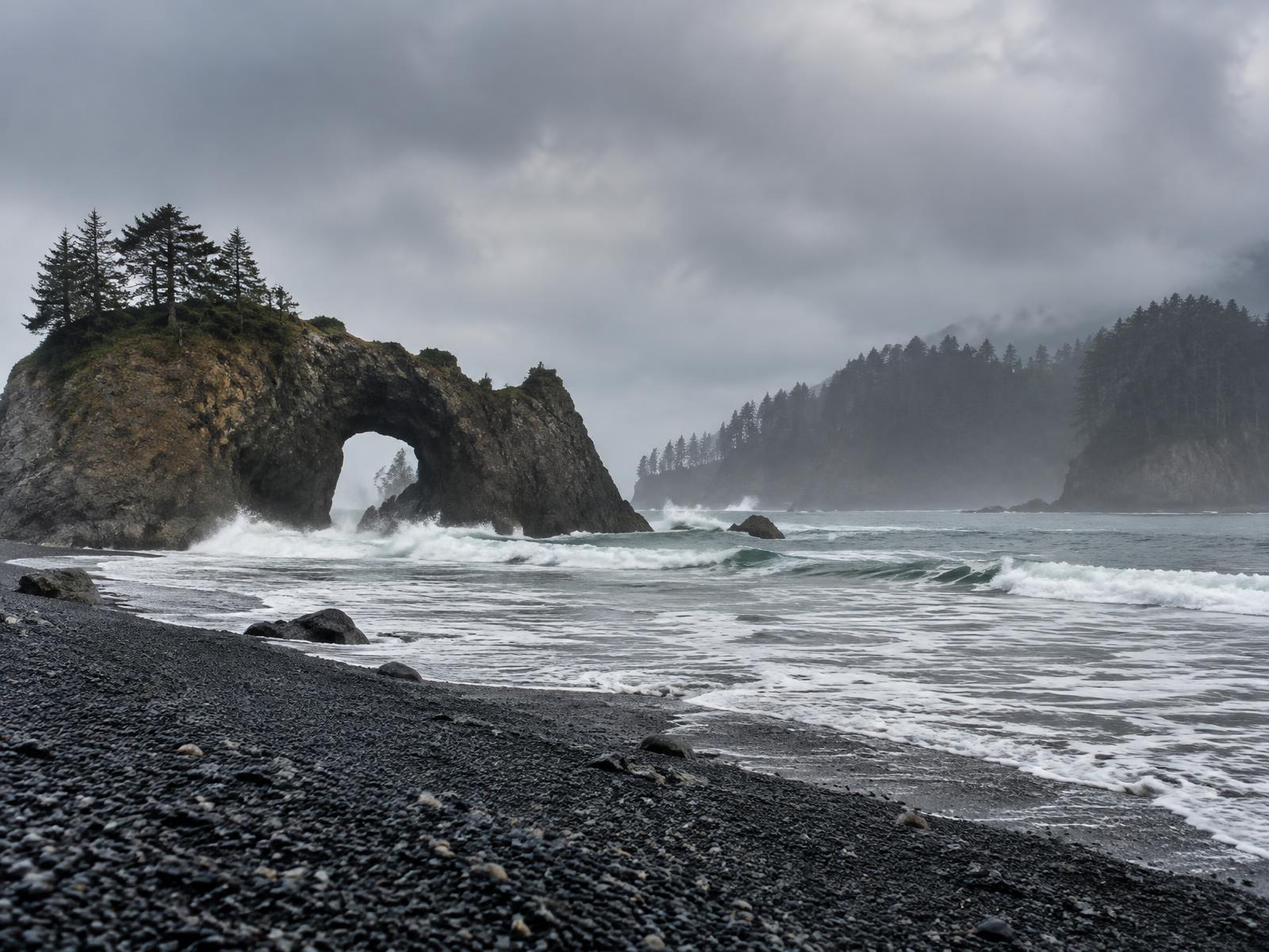 Surf and sea stacks at Rialto Beach near Forks